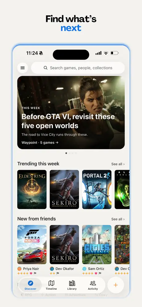 Find what's next: Discover with trending games and picks from friends