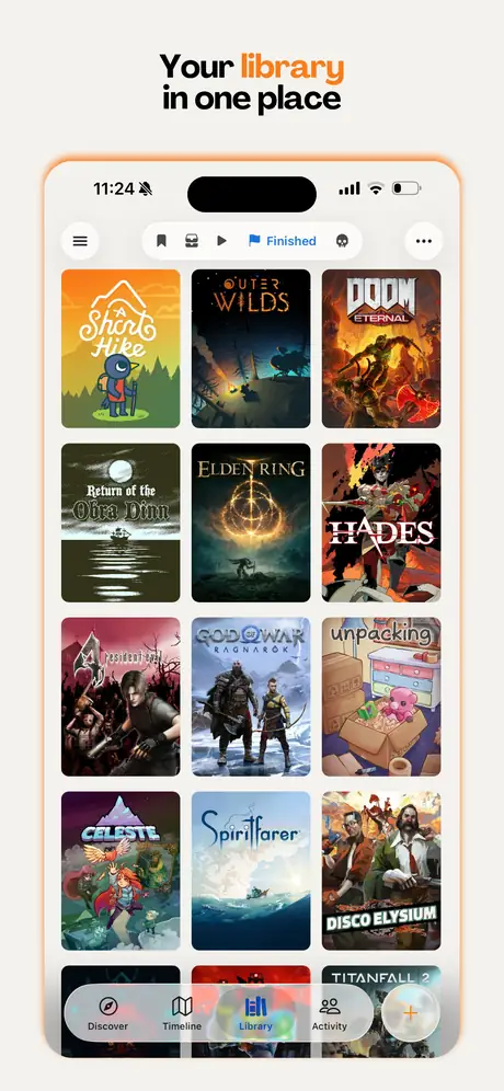 Your library in one place: every finished game as cover art