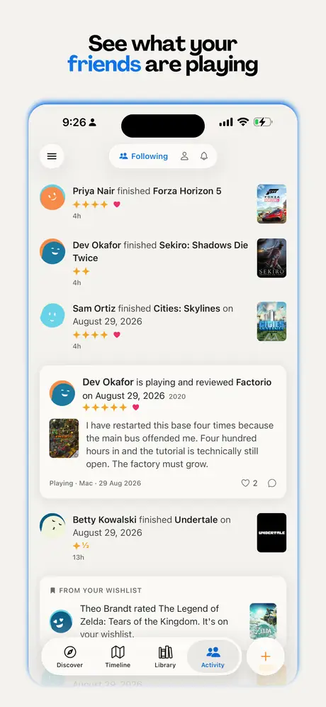 See what your friends are playing: the Activity feed